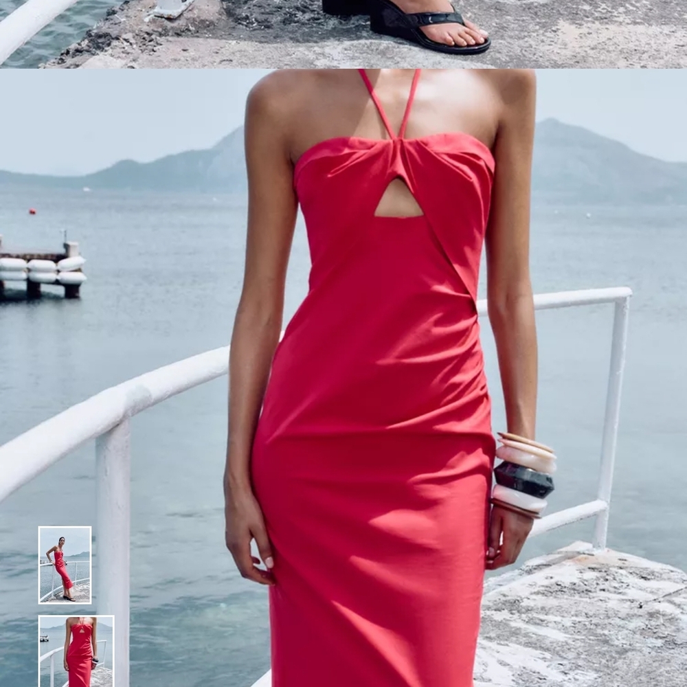 Zara Strapless Cutout Dress in Vibrant Red